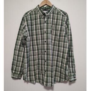 Columbia Men's Green White Grey Plaid Long Sleeve Button Down Shirt Size Large
